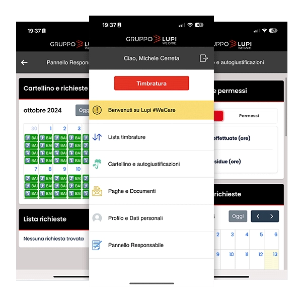 L'app Gruppo Lupi su smartphone: pannello responsabile, presidi e documenti